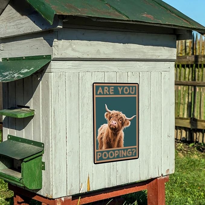 Cow Are You Pooping Bathroom Vintage Metal Tin Sign Retro Rustproof Funny Art Wall Decor Gift for Western Lovers 8x12 Inch