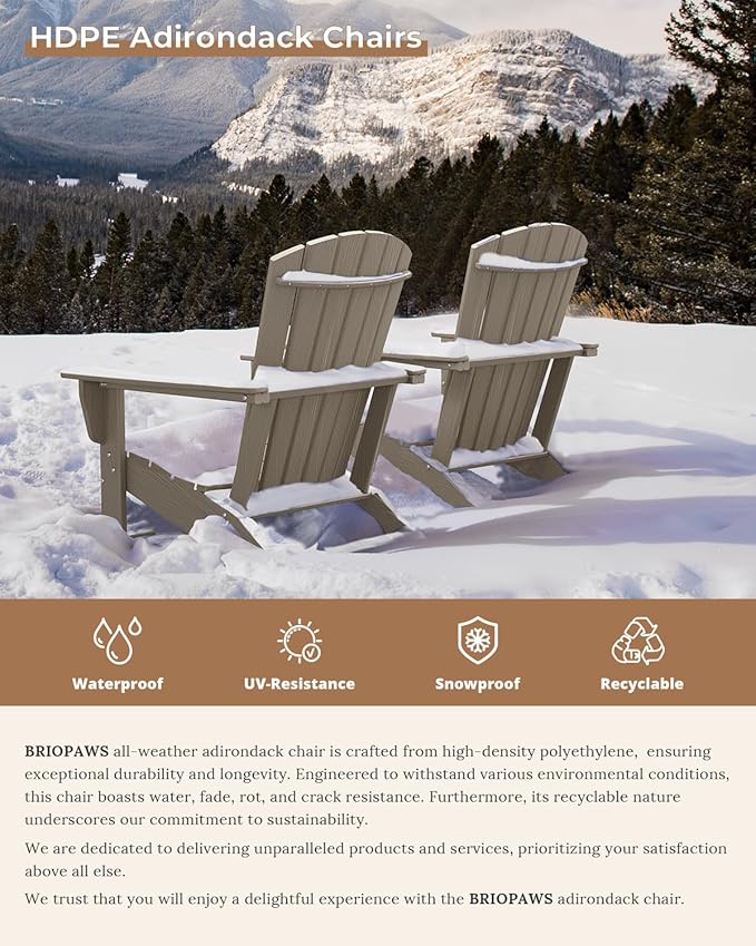 BRIOPAWS Adirondack-Chairs-Set of 2 | Wood Grain | Fire Pit Chair | Oversized | HDPE Plastic | Weather Resistant | for Deck Outdoor Poolside Campfire