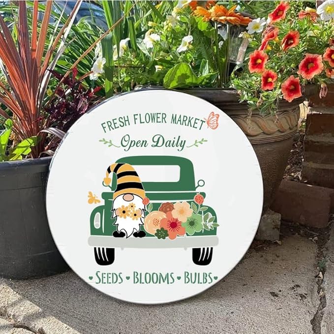DGAGA Fresh Flowers Market Silk Screen Stencils Self Adhesive Screen Printing Stencil Reusable Truck Mesh Stencils Gnome Chalk Stencils for Chalk Paste Paint on Wood Signs, Fabric,DIY Garden Decor