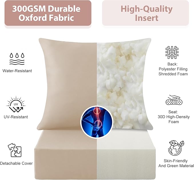 Outdoor Deep Seat Cushion Set, 24x24 Inch Water-Resistant & Fade-Resistant Outdoor Chair Cushions, Patio Furniture Cushions with Removable Cover for Patio Chair, Sofa, Beige (Set of 6)