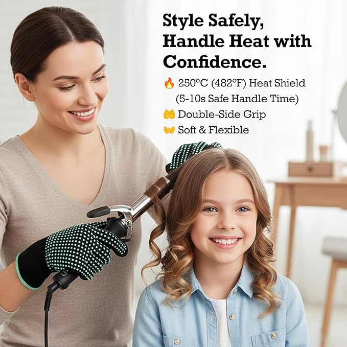 Heat Resistant Gloves for Kitchen & Home Use - 482°F, 2 PCS Combed Cotton & Double-Side Silicone Dots, Elastic Cuff, Anti-Slip for Grilling, Oven, Air Fryer - Universal Fit, Green
