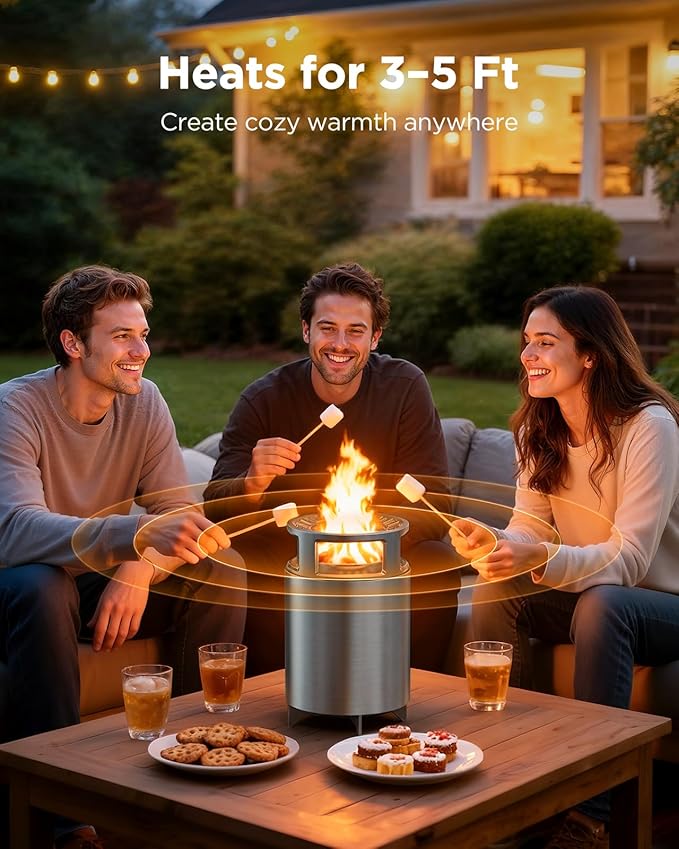 Ciays Smokeless Firepit with Stand, 7″ Tabletop Fire Pit for Camping with Patented Technology, Portable Fire Pit for Outside with Grill Rack, Fire Poker and Bag, Fueled by Pellets, Wood or Firestarter
