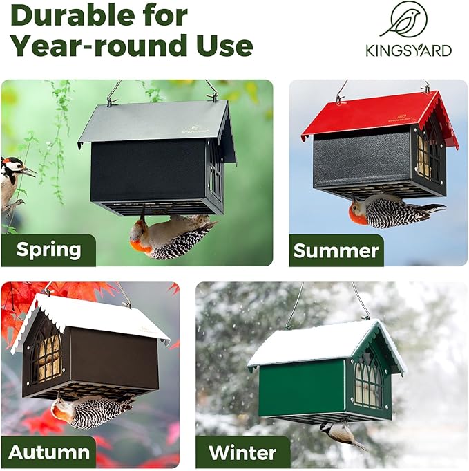 Kingsyard Double Upside Down Suet Feeder Squirrel Proof with Weatherproof Roof, All Metal Suet Feeders for Outdoors Hanging, Great for Downy Woodpecker Nuthatch Chickadee, Green