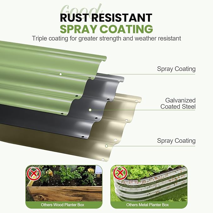 5-in-1 Adjustable Raised Garden Bed Kit | Galvanized Planter Boxes for Vegetables, Flowers | 12" Tall, Multiple Sizes (8x2x1ft, 9x1x1ft, 5x5x1ft, 6x4x1ft, 7x3x1ft) | Outdoor Metal Raised Bed, Green