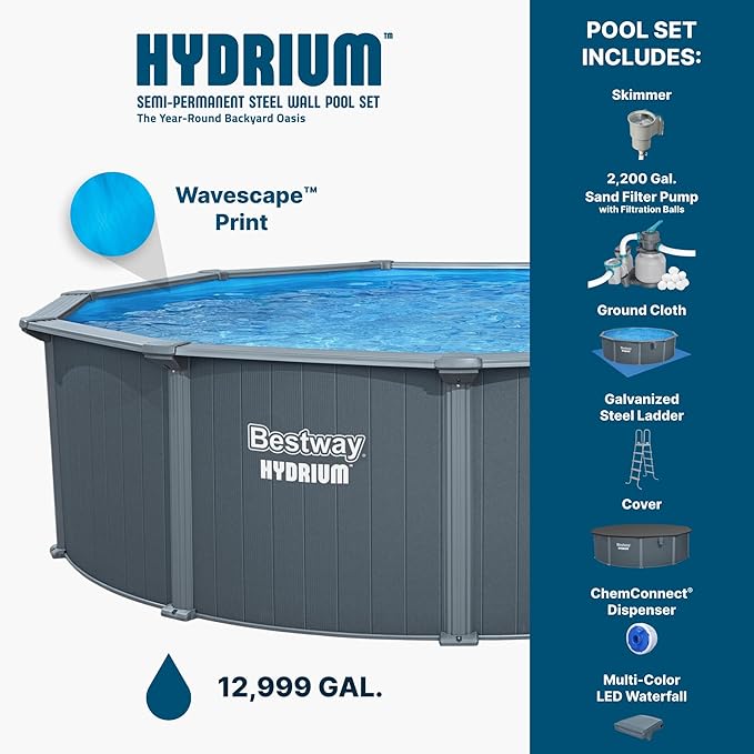Bestway Hydrium 24' x 52" Round Steel Wall Above Ground Pool Set
