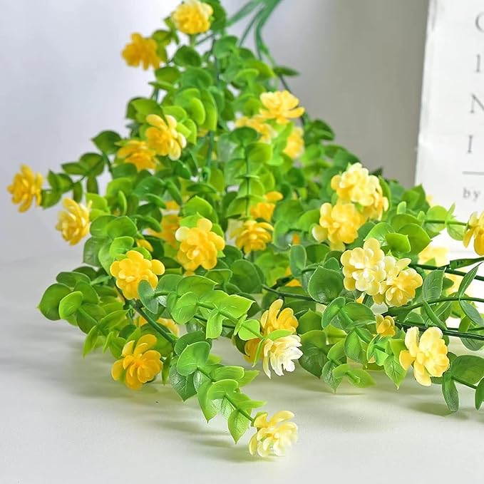 WEISPARK Artificial Hanging Flowers, 4pcs Fake Eucalyptus Vine Faux Flower Greenery Garland Plastic Plants for Indoor Outdoor Wall Garden Wedding Home Party Decor (Yellow)