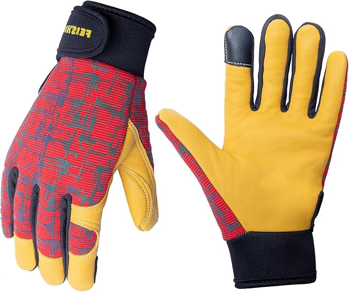 Kids Genuine Leather Work Gloves, Safety Gloves, Touch Screen, Reflective, Breathable Design, for Children Age 2-12