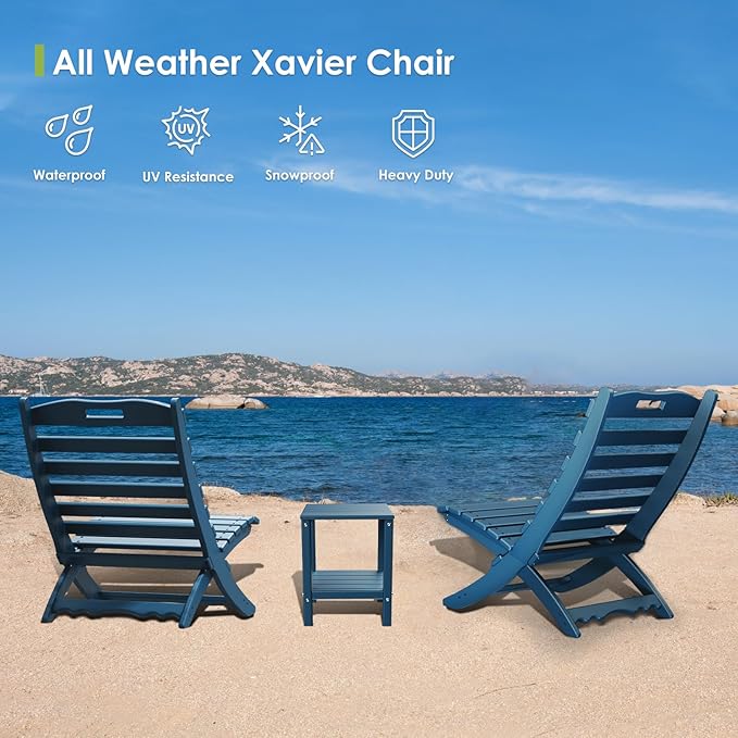 GREENVINES Folding-Xavier-Chair | Wave | Portable Adirondack-Chairs | HDPE Plastic | All Weather Fire-Pit Chair | Blue | for Beach Outdoor Deck Poolside Garden Patio Porch Fishing