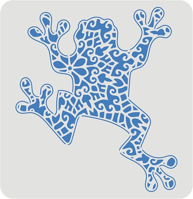 FINGERINSPIRE Frog Mandala Stencils - 11.8x11.8 inch Plastic DIY Reusable Stencils for Painting on Wood, Floor, Wall