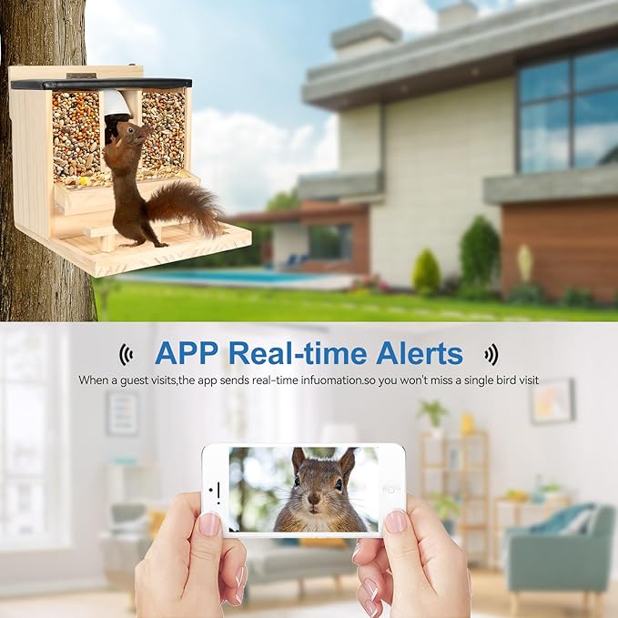 Squirrel Feeder with Camera Solar Powered：2.5K HD Wireless samrt Squirrel Picnic Table Feeders with Camera for Outside Funny Squrrill Nuts Bar,Wooden Chipmunk Box House for Peanuts Corn
