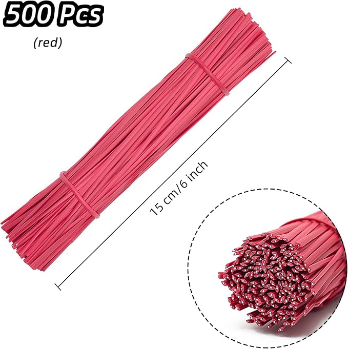 Red Plastic Twist Ties Bulk, 6 Inch Reusable Twist Ties Garden Ties for Plants, 500 Pcs Metallic Twist Ties for Bread Bags, Vines and Wrapping Cords, Christmas Decor