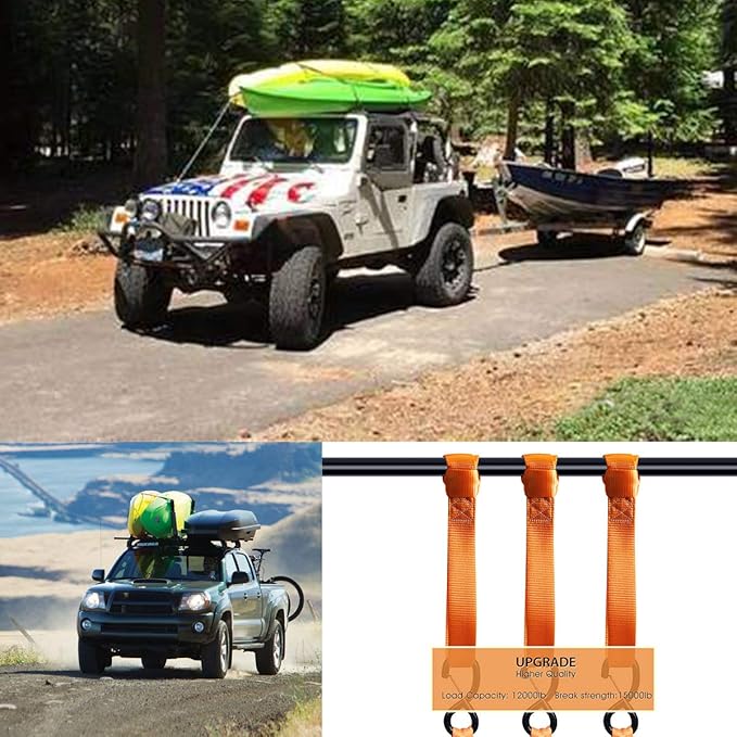 Soft Loops Tie Down Straps (4pk) 12,000lbs Max Strength 18"X1.7" Heavy Duty Motorcycle Tie Downs for use with Ratchet Strap - Secure Trailering of Motorcycles, Kayak, Jeep, ATV, UTV