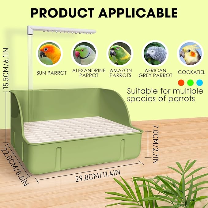 Automatic Bird Bath Large Bird Shower Circulating Large Parrot Bathtub Fountain for Parakeet, Cockatiel, Conure, Budgie, Lovebird, African Grey (Green)