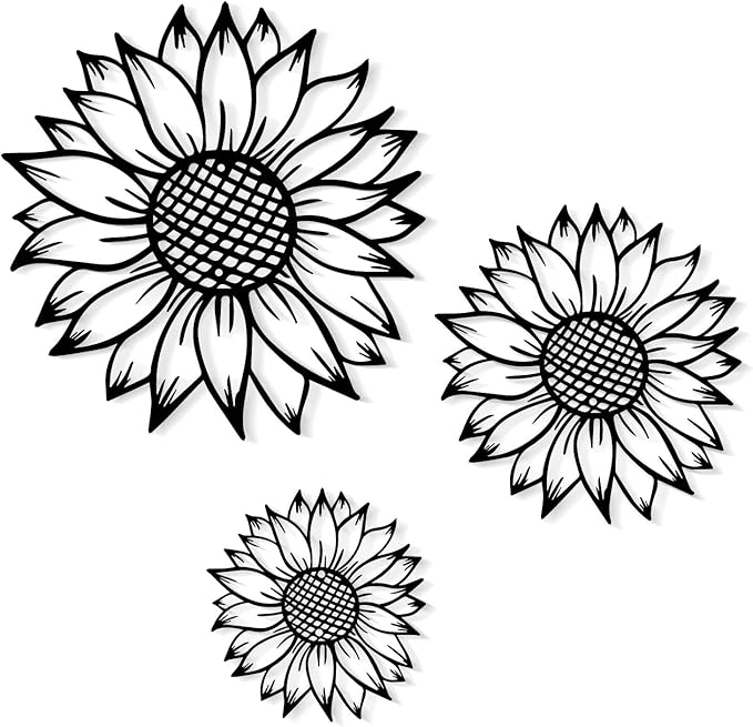 3 Pack Metal Flowers Wall Decor - Premium Sunflower Wall Sculpture Art Rust-Proof Farmhouse Hanging Decor for Indoor & Outdoor Living Room, Kitchen, Bedroom, Garden, Unique Floral Housewarming Gifts