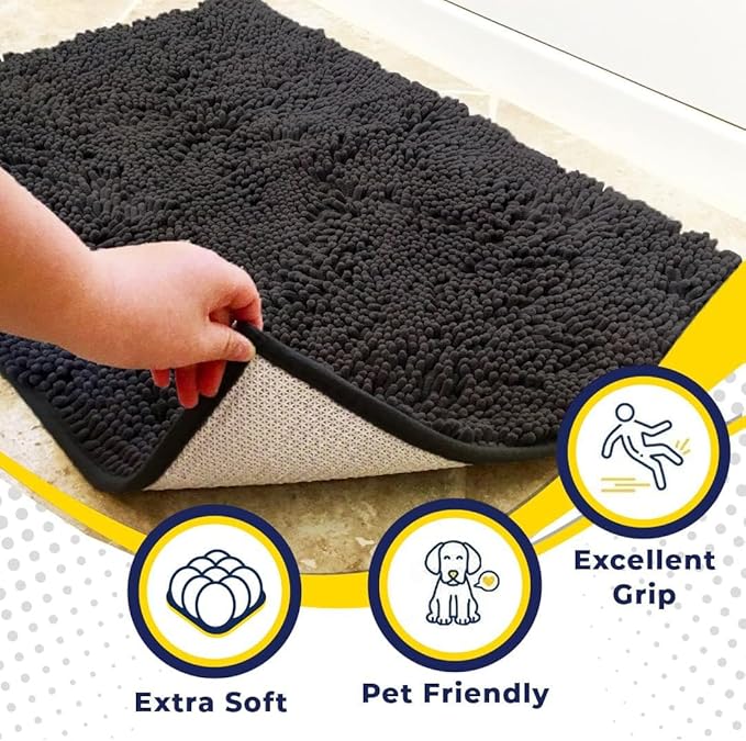 Muddy Mat® | Super Absorbent Door Mat Indoor, Microfiber Quick Dry Chenille Entryway Rug, Non-Slip Front Door Mat, Indoor Mats for Entryway, Machine Washable Pet Rug, Charcoal 48"x60"