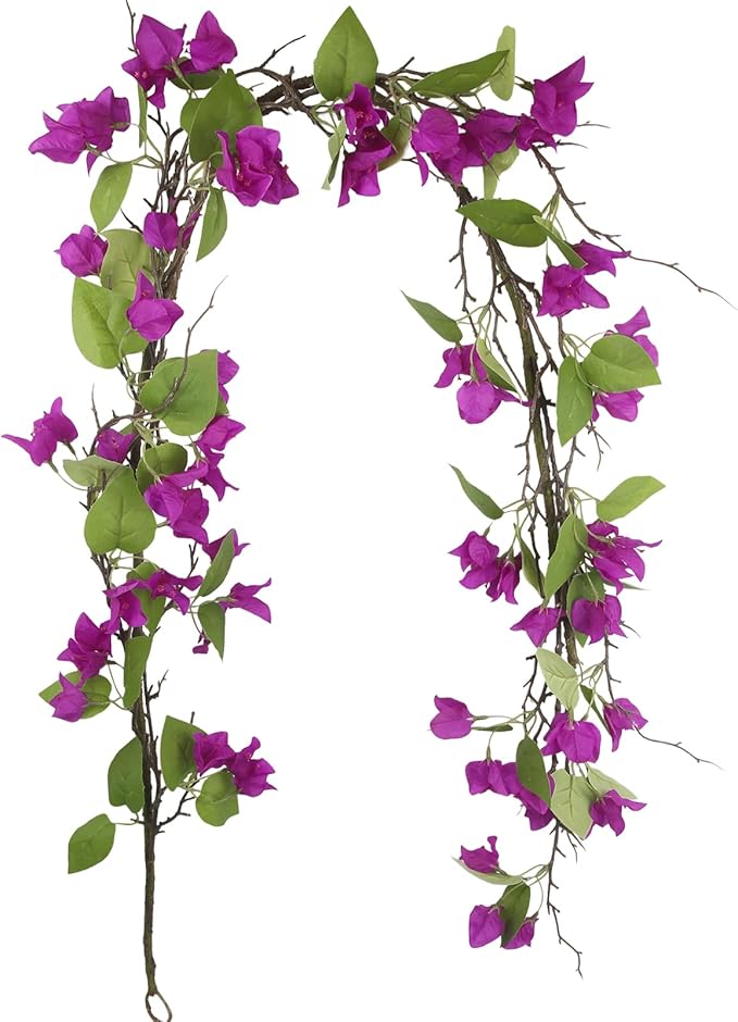 Artificial Bougainvillea Flowers Garland Purple Silk Bougainvillea Vines UV Resistant Realistic Faux Hanging Flowers Plants for Outdoor Outside Summer Decoration Porch Patio Balcony Yard Wall