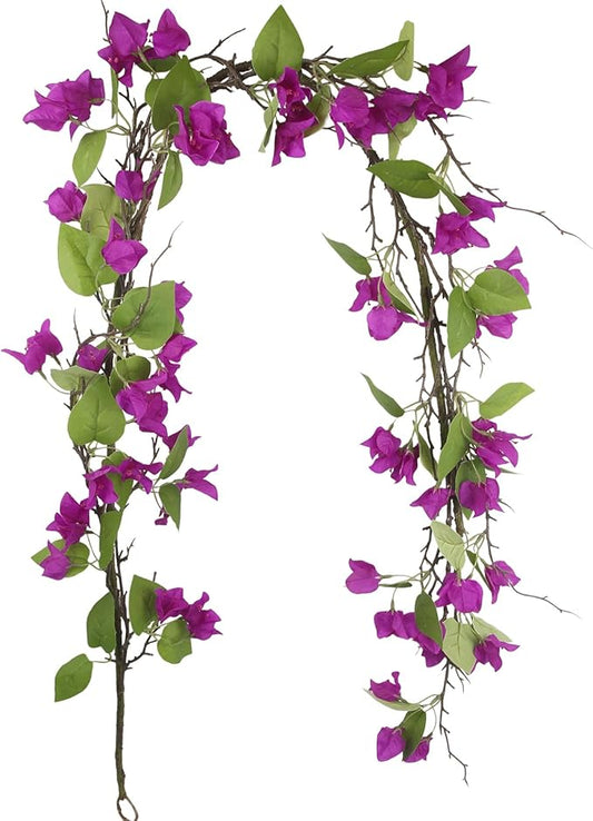 Artificial Bougainvillea Flowers Garland Purple Silk Bougainvillea Vines UV Resistant Realistic Faux Hanging Flowers Plants for Outdoor Outside Summer Decoration Porch Patio Balcony Yard Wall