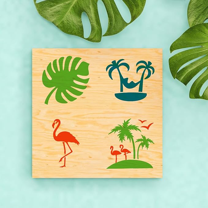 80 Pieces 3 x 3 Inch Summer Hawaii Themed Reusable Plastic Art Craft Kits for DIY Painting Art Projects Wood Wall Floor Fabric Furniture Tile Holiday Stencils Decorations Beach Stencils Craft Kits
