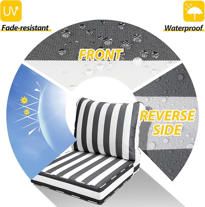 AAAAAcessories Outdoor Deep Seat Cushions, Waterproof, Fade-Resistant Patio Furniture Replacement Cushions, 25.5" x 25.5" x 5" + 25.5" x 19", Set of 4, Gray Cabana Stripe