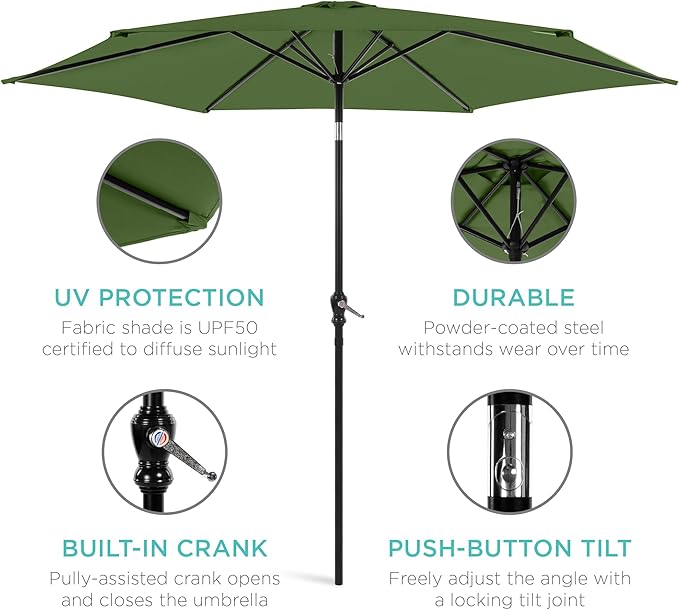 Best Choice Products 10ft Outdoor Steel Polyester Market Patio Umbrella w/Crank, Easy Push Button, Tilt, Table Compatible