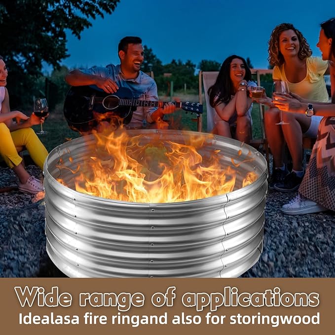 Camp Fire Ring Pit, Large Round Galvanized Steel Fire Pit, Heavy Duty Steel Fire Pit for Backyard, Camping, Bonfire (3.3x3.3x1.5 FT)