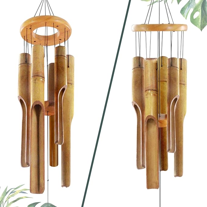 Bamboo Wind Chimes for Outside,Wooden Wind Chimes with Melody Soothing Tone,32" Classic Zen Bamboo Windchime for Porch Patio Garden or Indoor (FSC Certified)