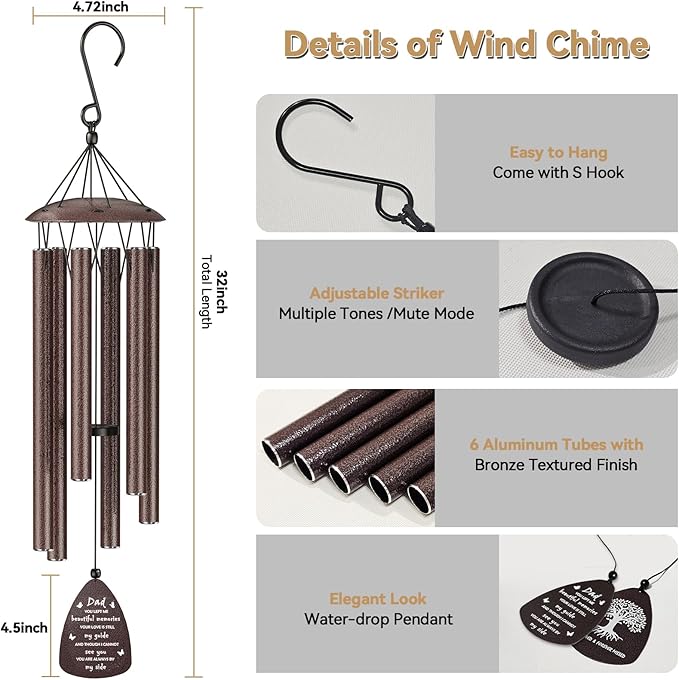 Memorial Wind Chimes for Loss of Dad,Sympathy Wind Chimes for Loss of Father,Sympathy Bereavement Memorial Gift for Loss of Father,in Memory of Dad Papa Father Gifts