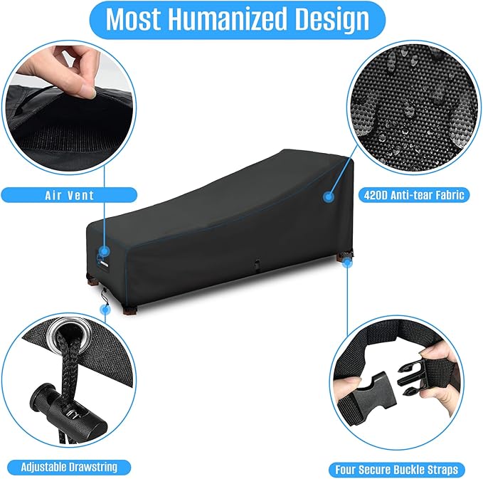 SIRUITON Outdoor Chaise Lounge Cover, Heavy Duty Waterproof & UV Resistant Patio Outdoor Pool Durable Lounge Chair Covers 84" L X 32" W X 32" H