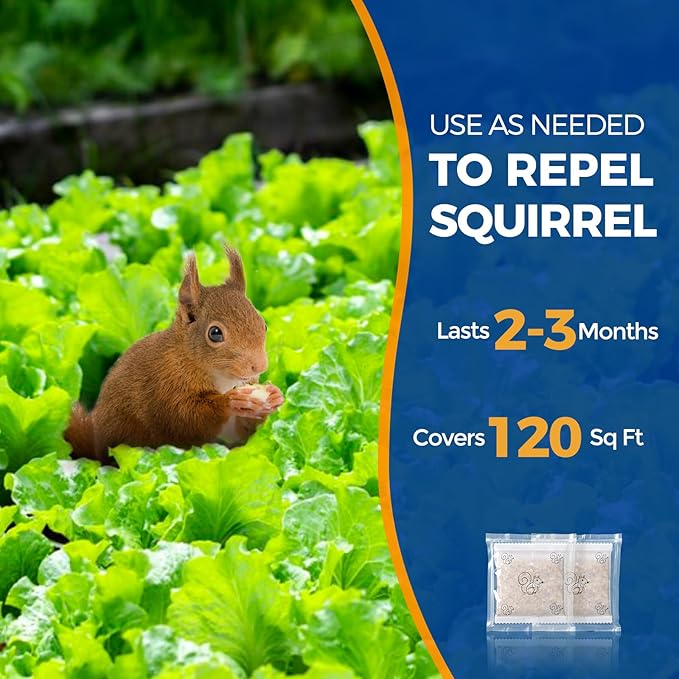 Squirrel Repellent Pouches 12 Packs - Natural Chipmunk Deterrent for Bird Feeders, Flower Pots, Lawn, Garden, Keep Squirrels Out of Attic, Car, Indoor