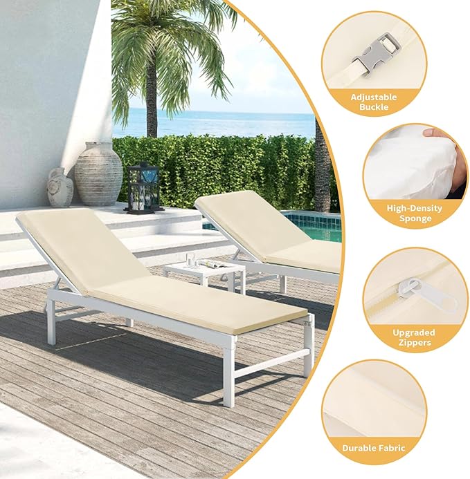Outdoor Chaise Lounge Cushions for Patio, 71"x22"x3" Lounge Chair Waterproof Replacement Seat Cushions for Outdoor Furniture (Beige, 1 Pcs)