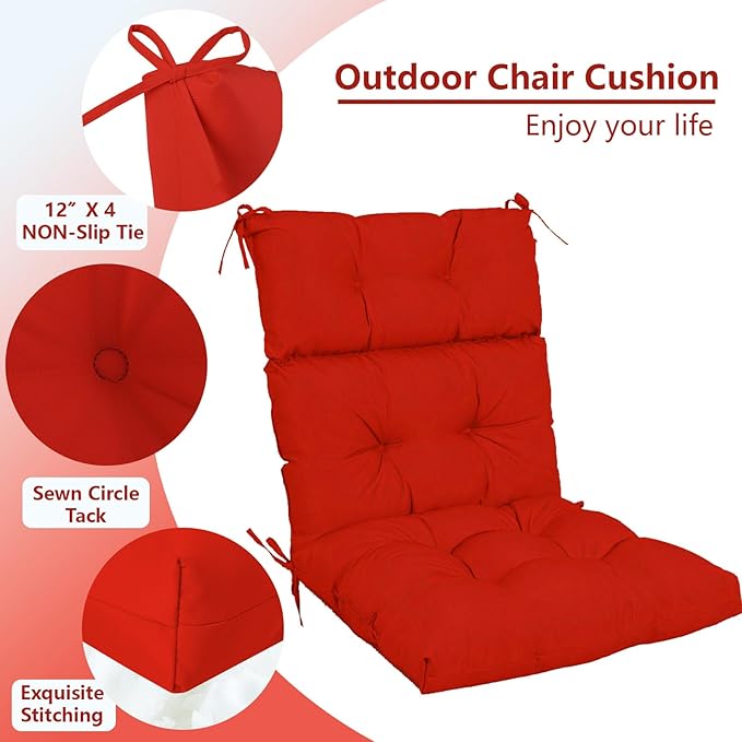 High Back Chair Cushions Set of 2, Adirondack Chair Cushion with Waterproof, Rocking Chair Cushion for Outdoor Patio, Garden Porch 45”x 22”x 4 (2, Red B)