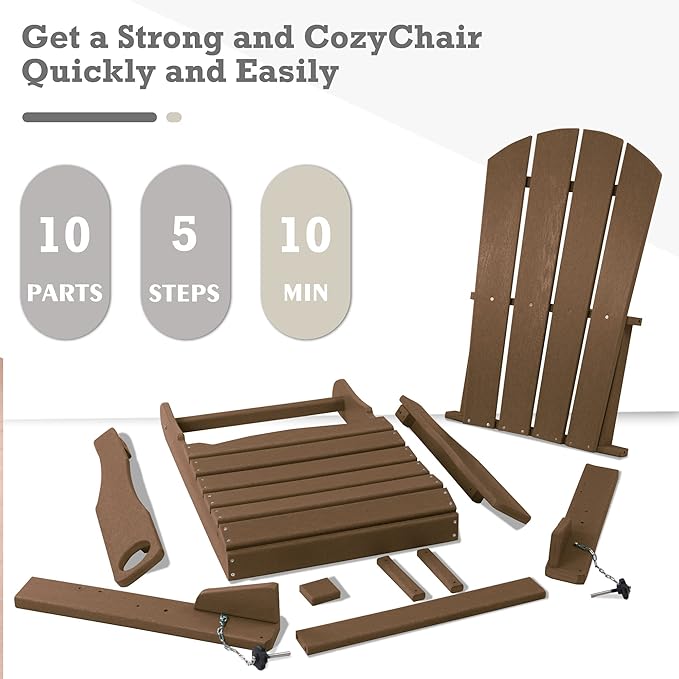 Kozyard Folding Adirondack Chair, Patio Outdoor Chairs, HDPE Plastic Resin Deck Chair, Painted Weather Resistant, for Deck, Garden, Backyard & Lawn Furniture, Fire Pit, Porch Seating (Taupe)
