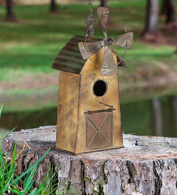 13" H Metal Bird Houses for Outside Hanging Birdhouses Outdoor (Windmill)