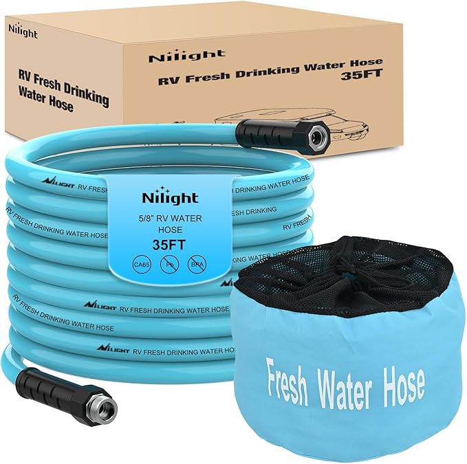 Nilight RV Water Hose 35FT Garden Drinking Hoses with Storage Bag Leakproof Anti-Kink 5/8" Inner Diameter Flexible Lightweight Freshwater Hose for RVs Campers Travel Trailer Boat Car Wash Accessories