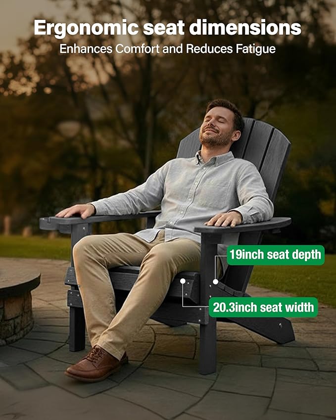 YEFU Adirondack Chairs Set of 6: Plastic Adirondack Chairs - Patio Chairs with Wood Texture - Outdoor Chair HIPS - Lawn Fire Pit Deck Porch Garden Chairs for Adults (Dark Grey)