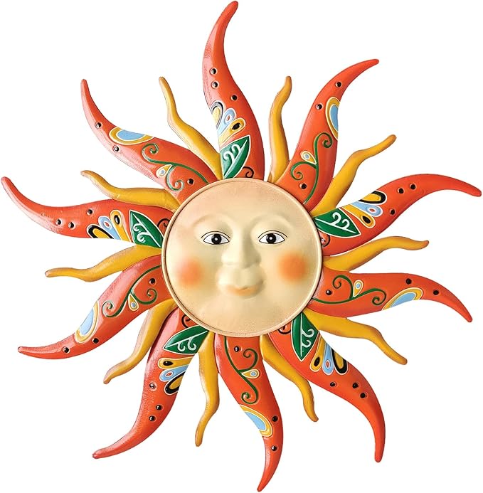 Large Metal Sun Wall Art Decor - 23.6Inches Sun Face Garden Sculptures & Statues Wall Art for Indoor and Outdoor Decor, Yard, Farmhouse, Patio, Garden Decorations