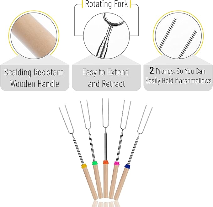 UNCO- Marshmallow Roasting Sticks, 20 Pack, 32”, Extendable Stainless Steel Smores Sticks for Fire Pit