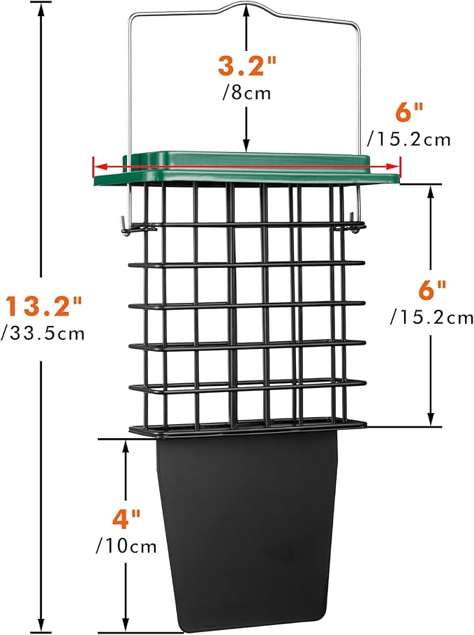 iBorn Suet Feeder with Tail Prop,Woodpecker Feeder,Suet Feeders for Outside Hanging,Suet Bird Feeders for Outdoors,Heavy-Duty Suet Cage,Suet Holder,Rainproof Roof,Easy Clean and Refill,1 Pack,Green
