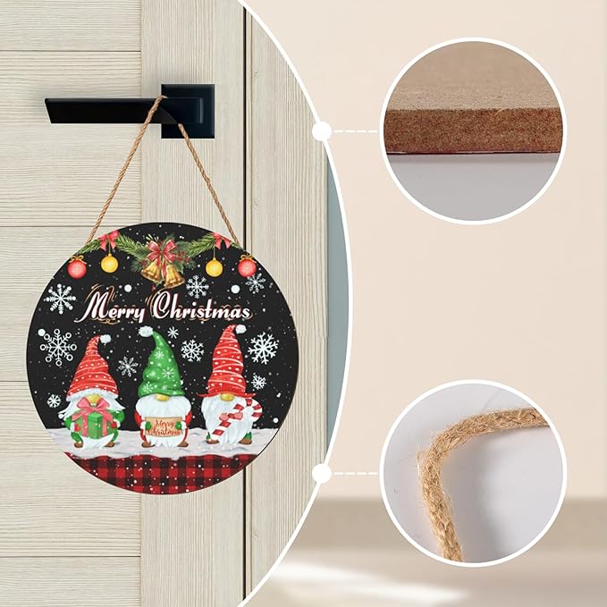 Xmas Gnomes Front Door sign for Outdoor Sign Merry Christma Door Hanger Snow Winter Holiday Yard Signs Hanging Porch Garden Decor