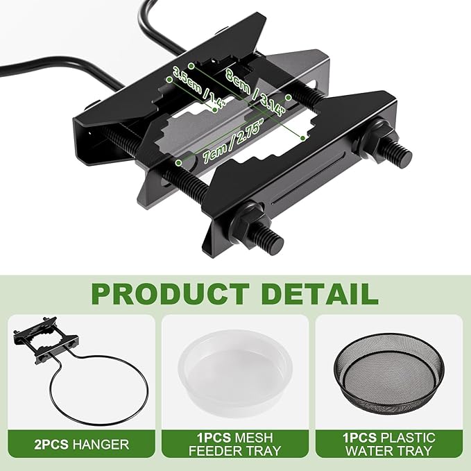 Bird Feeder for Railing Pole, Bird Feeding Station with Metal Mesh Food Tray and Water Bowls Adjustable 2.7" Pole Hummingbird Feeders for Outside Birdbaths Birdfeeder Fences Deck