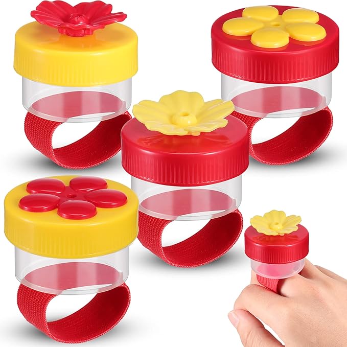Zopeal 4 Pieces Hummingbird Wrist Feeder for Outdoor Hummingbird Hand Feeder Feeding Perch Feed with Adjustable Strap Flower Held Mini Hand Feeding Tools (Ring Style)