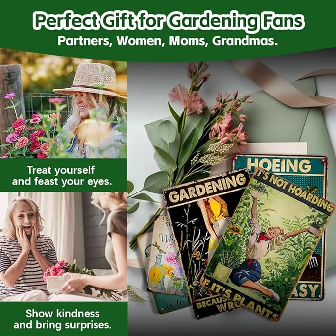 Rosjoy Funny Garden Signs for Outside - Unique Gardening Gifts for Women，12"x8" Metal Garden Decor for Wall Art, Yard Greenhouse, Outdoor, Patio, Porch Decoration