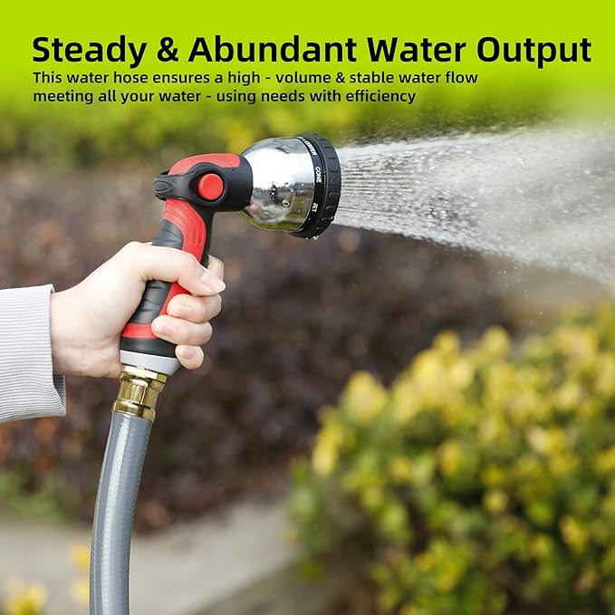 Worth Leader Short Garden Hose 3/4 in. x 10 ft. -Heavy Duty,Durable,Lightweight,Male to Female Fittings -No Kink Leakproof PVC Flexible Water Pipe -Brass Aluminum Ends for Household & Commercial-Gray