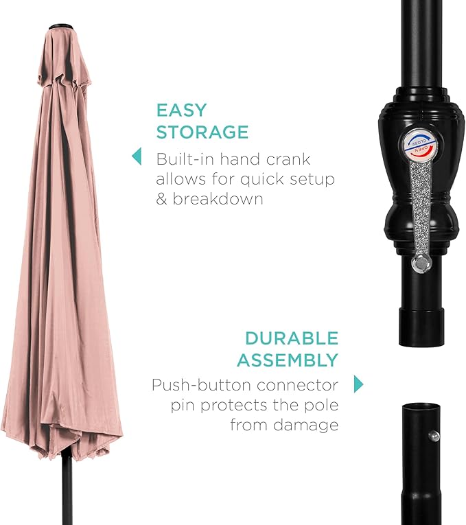 Best Choice Products 10ft Outdoor Steel Polyester Market Patio Umbrella w/Crank, Easy Push Button, Tilt, Table Compatible