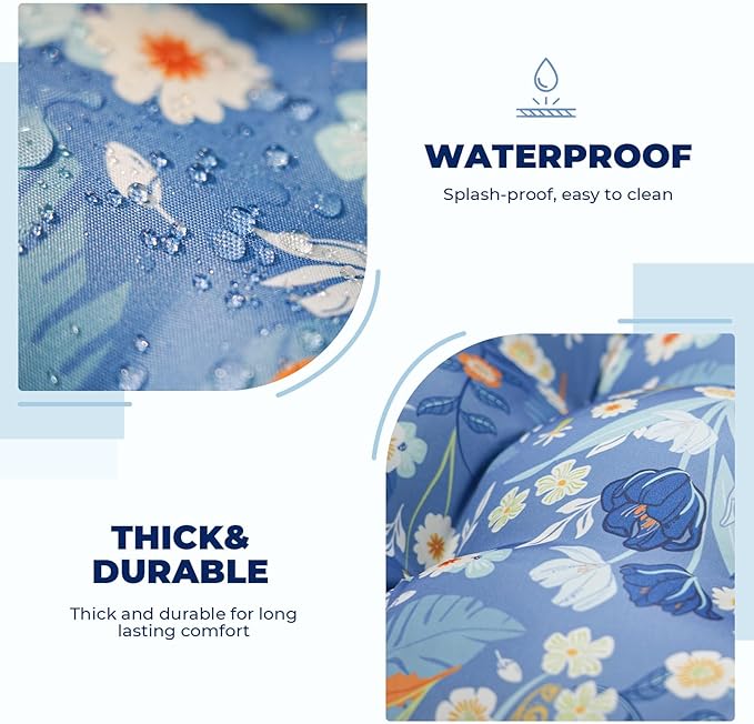 Outdoor/Indoor High Back Chair Cushion, Waterproof Outdoor Rocking Chair Cushion with Ties, Tufted Replacement Seat Cushions for Outdoor Furniture, Blue Floral