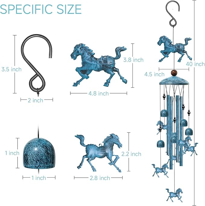 Horse Windchimes Outdoors, Decorative Wind Chimes Horse Gifts for Women/Men, Memorial/Birthday Gifts, Garden Decor for Outside, Patio or Yard, Durable Chimes for Outdoors