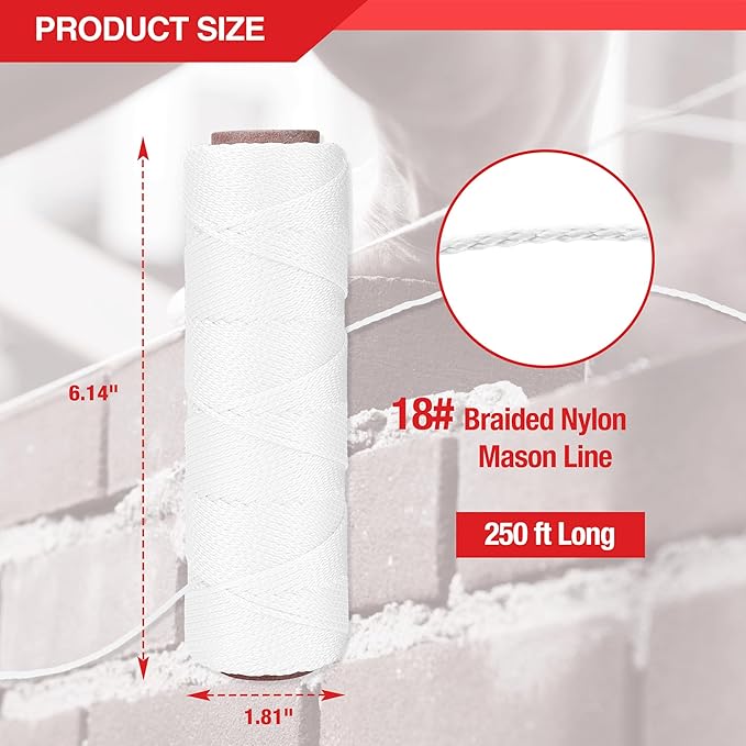 Goldblatt Mason Line, 250 Feet #18 Braided Nylon String, Perfect for Gardening or Masonry Tools