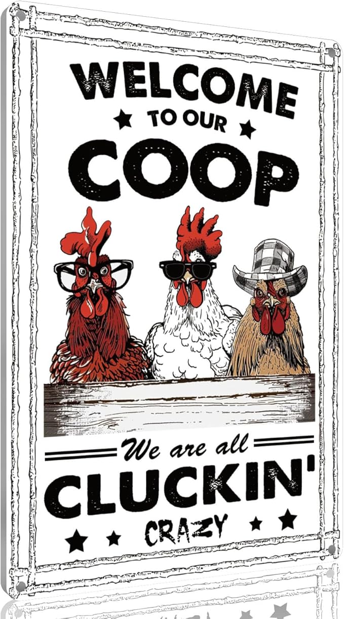 Funny Chicken Coop Metal Signs Farmhouse Decor Welcome Sign for Outdoor Chicken Coops Vintage Farm House Garden Barn Rooster Decorations 8x12 Inch