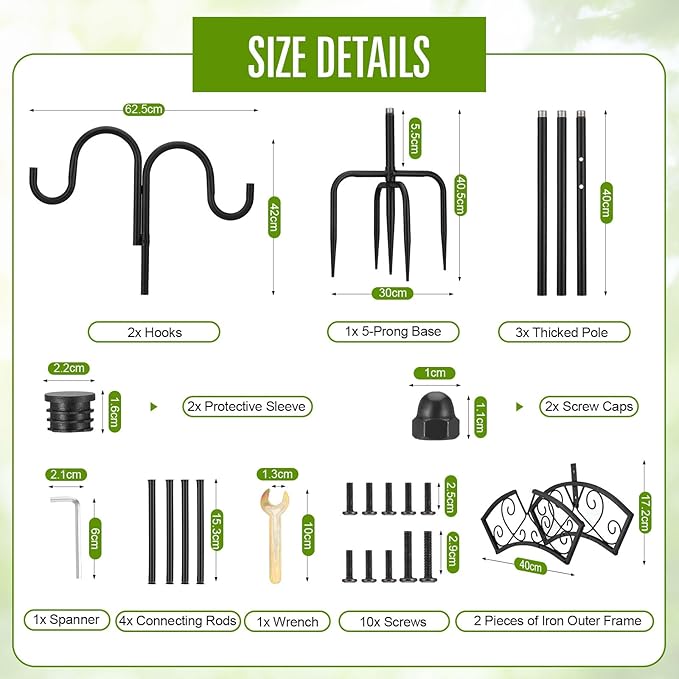 Garden Hose Holder, Upgraded Water Hose Holder, 2-in-1 Heavy Duty Hose Stand, 88Inch Freestanding Hose Hanger, Detachable Garden Hose Storage Rack with Adjustable Shepherds Hooks, Bird Feeder Pole