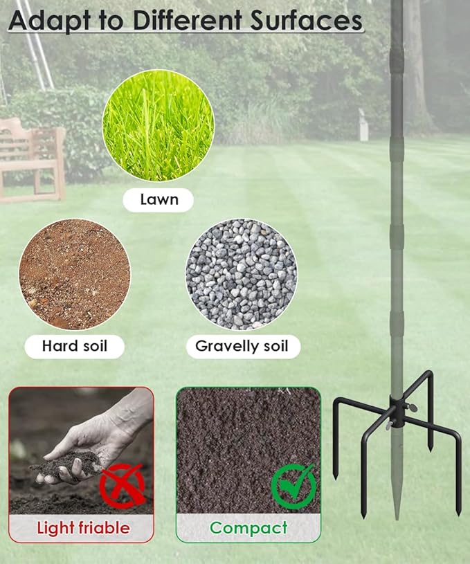 Mocomax Pole Stabilizer Stand Base Applies to 0.74" to 1.06" Shepherds Hook, Outdoor Bird Feeder Pole Stabilizer Support with 4 Prongs, Metal Holder Base for Birdhouse, Flagpole, Umbrellas, Black